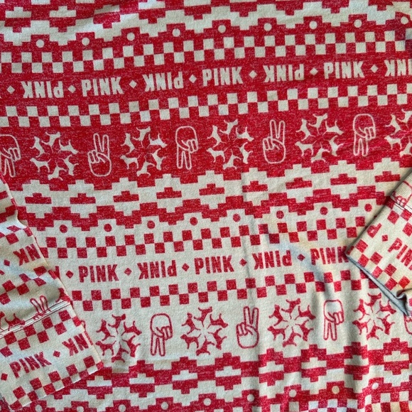 NWT, PINK by Victoria’s Secret Long Sleeve Sleepwear Top. Size Large. Red/Cream - Picture 2 of 8